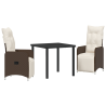 Conjunto de Jantar de Jardim 3 Peças com Almofadas em Rattan Castanho e Poliéster. 2