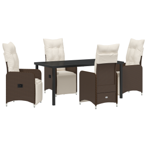 Set de Comedor de Jardín de 5 Piezas Marrón con Cojines en Poliratán H