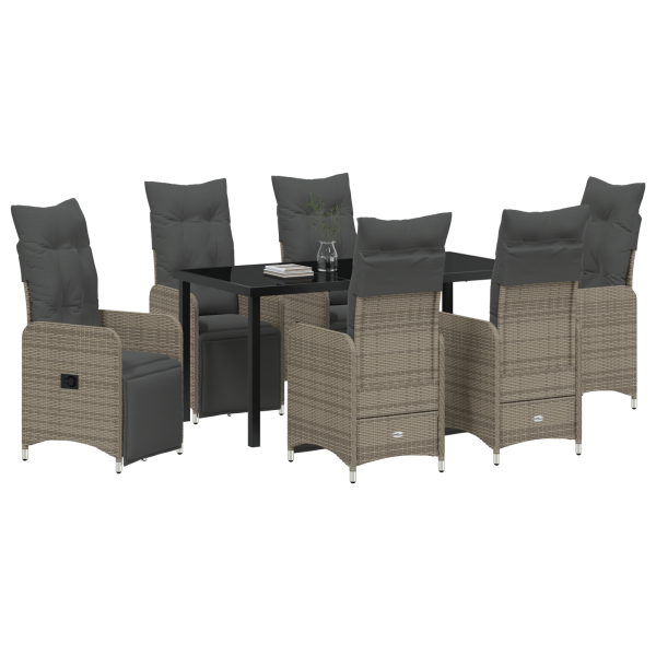 Juego de Comedor de Jardín de 7 Piezas con Cojines Gris Poliratán M 3