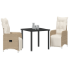 Conjunto de Jantar de Jardim 3 Peças com Almofadas Bege de Rattan Sintético 3
