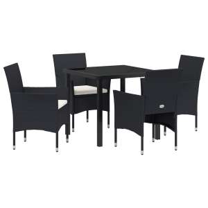 Conjunto de Jantar de Jardim de 5 Peças Preto em Rattan Sintético H
