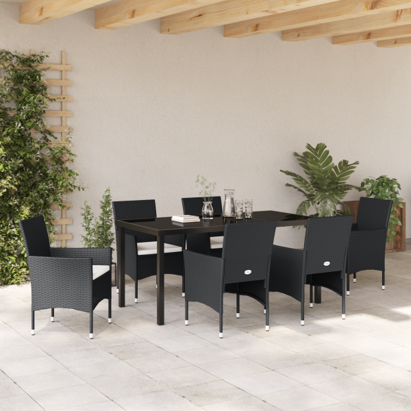 Juego de Comedor de Jardín de 7 Piezas Negro Poliratán M 4