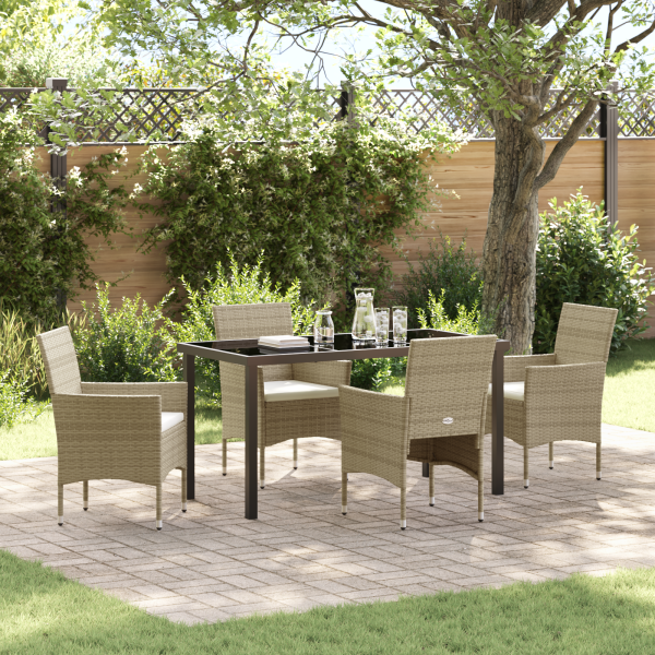 Conjunto de Comedor de Jardín de 5 Piezas Beige de Poliratán D
