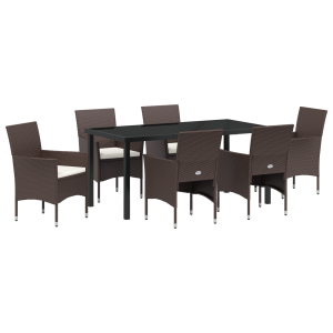 Set de Comedor de Jardín 7 Piezas Marrón Ratán Poliéster H
