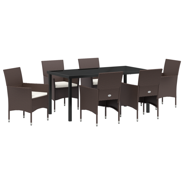 Set de Comedor de Jardín 7 Piezas Marrón Ratán Poliéster M 2