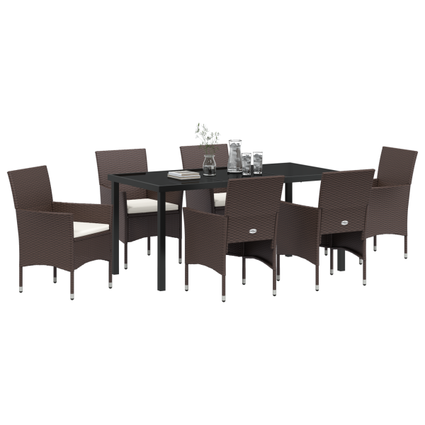 Conjunto de Jantar Jardim 7 Peças em Polyrattan Marrom M 3