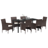 Set de Comedor de Jardín 7 Piezas Marrón Ratán Poliéster 3