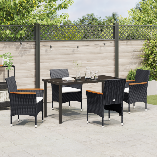Set de Comedor de Jardín 5 Piezas Rattan Negro M 4