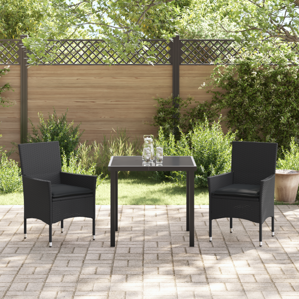 Conjunto de Jantar de Jardim em 3 Peças com Almofadas Pretas em Rattan Sintético. M 4