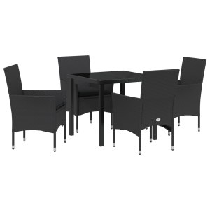 Conjunto de Comedor de Jardín  de 5 Piezas con Cojines Rattan Sintético Negro H