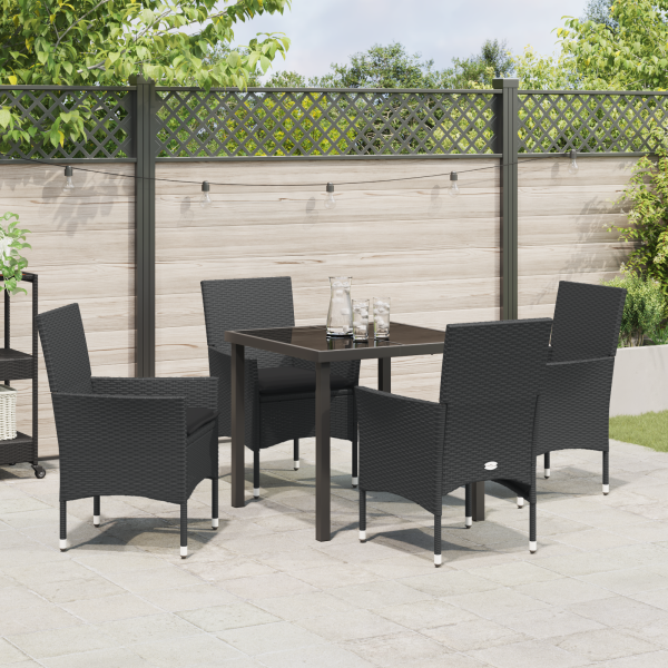 Conjunto de Comedor de Jardín  de 5 Piezas con Cojines Rattan Sintético Negro M 4