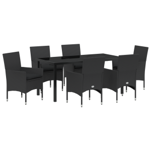 Conjunto de Jantar pra Jardim com 7 Peças da com Almofadas de Rattan Preto H