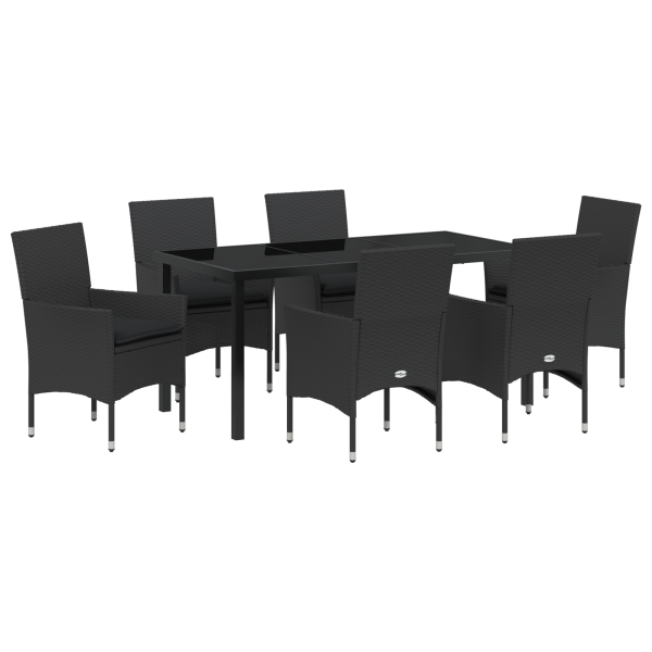 Conjunto de Jantar pra Jardim com 7 Peças da com Almofadas de Rattan Preto M 2