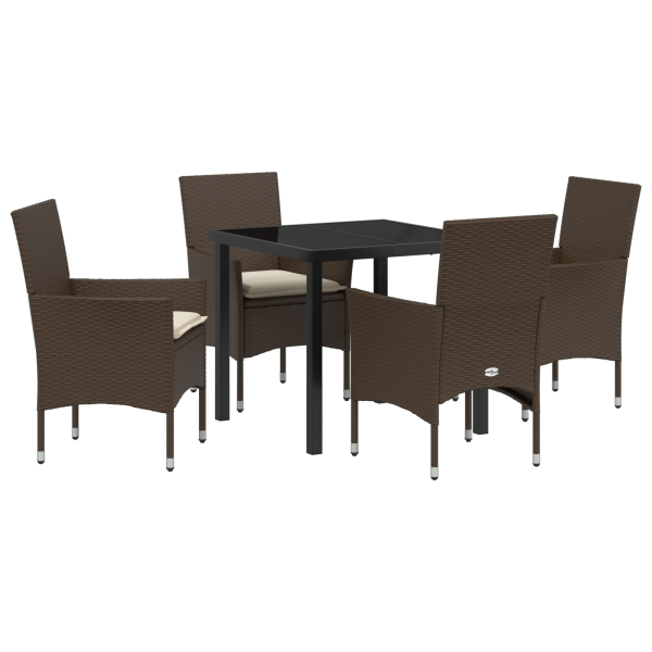 Set de comedor de jardín  de 5 piezas con cojines de ratán marrón M 2