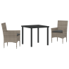 Conjunto de Comedor de Jardín de 3 Piezas con Cojines Poliratán Gris 2