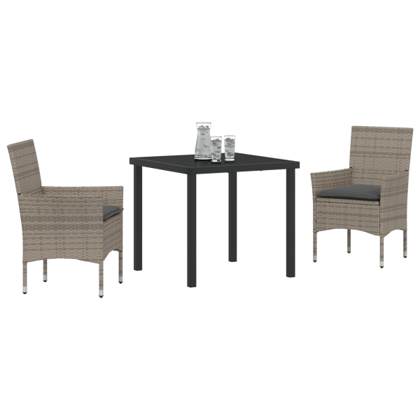 Conjunto de Jantar de Jardim 3 Peças com Almofadas Cinza de Rattan Sintético M 3