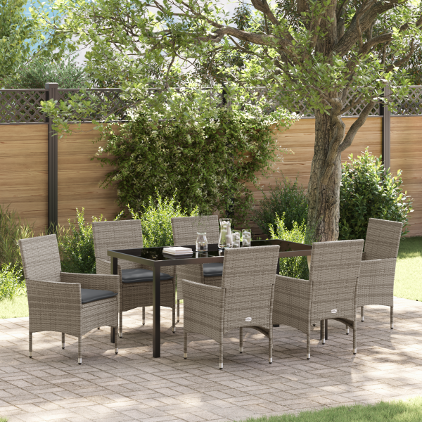 Conjunto de Comedor de Jardín de 7 Piezas con Cojines Rattan Poli Gris D