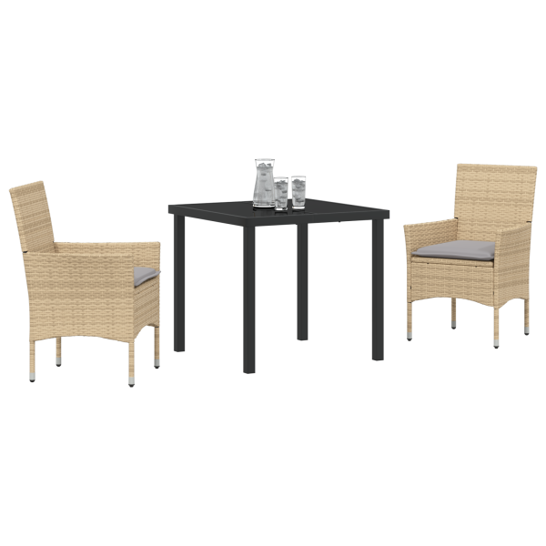 Conjunto de Comedor de Jardín de 3 Piezas con Cojines Beige Poliratán M 3