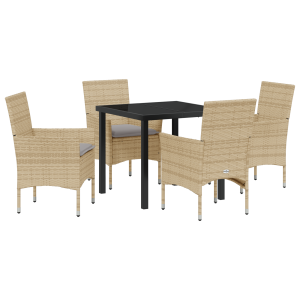 Conjunto de Jantar de Jardim com 5 Peças e Almofadas Bege em Rattan Sintético H