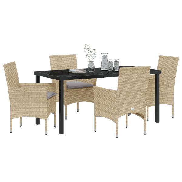 Conjunto de Comedor de Jardín de 5 Piezas con Cojines Beige de Ratán Sintético M 3