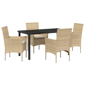 Conjunto de Jantar de Jardim com 5 Peças da . com almofadas bege em rattan sintético. H