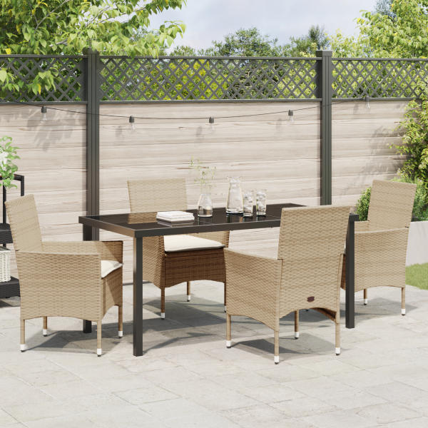 Conjunto de Jantar de Jardim com 5 Peças e Almofadas Beijinho em Rattan Sintético M 4