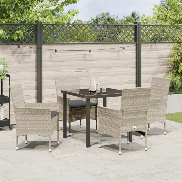 Conjunto de Jantar de Jardim 5 Peças com Almofadas Cinza Claro em Rattan Sintético. M 4