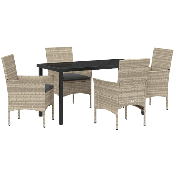 Conjunto de Jantar de Jardim de 5 Peças da com Almofadas Cinza Claro em Poly Rattan. M 2
