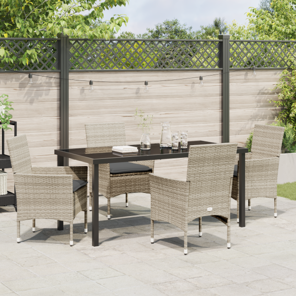 Conjunto de Jantar para Jardim de 5 Peças da com Almofadas Cinza Claro em Rattan Sintético M 4