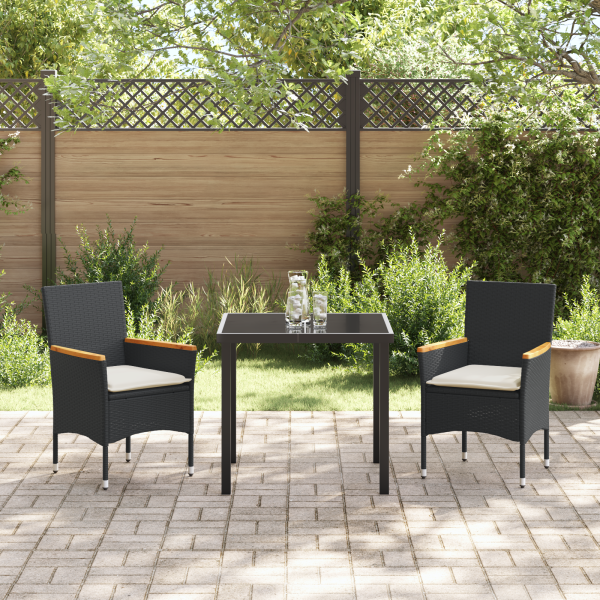 Conjunto de Jantar de Jardim 3 Peças com Almofadas em Rattan Sintético Preto M 4