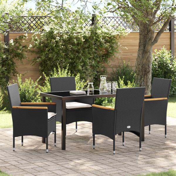 Set de Comedor de Jardín de 5 Piezas con Cojines de Rattan Negro D