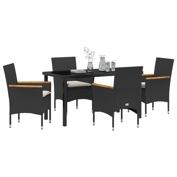 Set de Comedor de Jardín de 5 Piezas con Cojines de Rattan Negro M 3