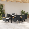 Conjunto de Comedor de Jardín de 7 Piezas con Cojines Poliratán Negro 4