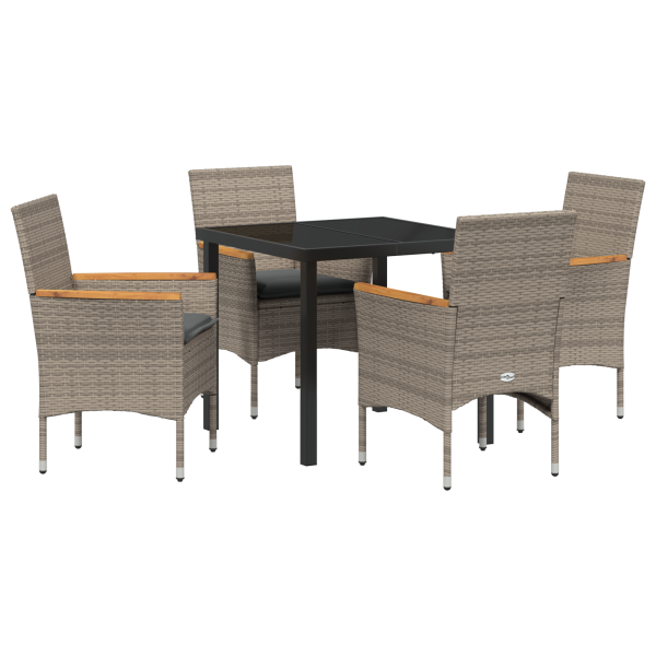 Mesa de Jantar de Jardim com 5 Peças e Almofadas Cinza Rattan Poliéster M 2
