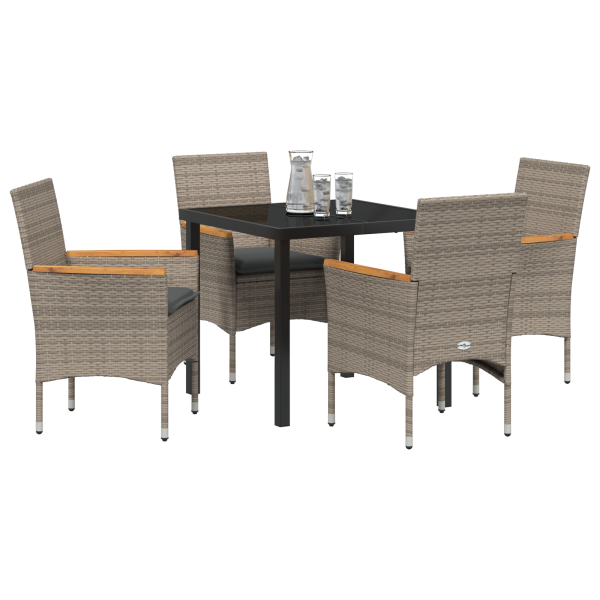 Mesa de Jantar de Jardim com 5 Peças e Almofadas Cinza Rattan Poliéster M 3