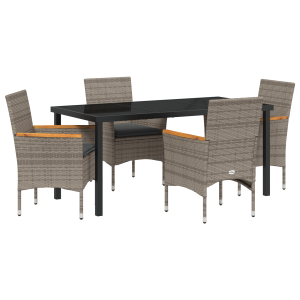 Conjunto de jantar de jardim de 5 peças com almofadas cinzas em rattan sintético H