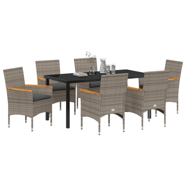 Conjunto de Comedor de Jardín de 7 Piezas con Cojines Rattan Poliéster Gris M 3