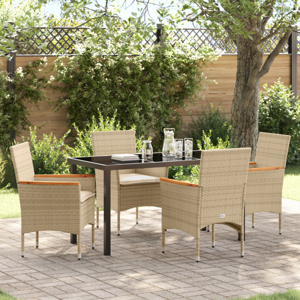 Conjunto de Comedor de Jardín de 5 Piezas con Cojines Beige D