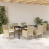 Conjunto de Comedor de Jardín  de 7 Piezas con Cojines de Poliratán Beige 4