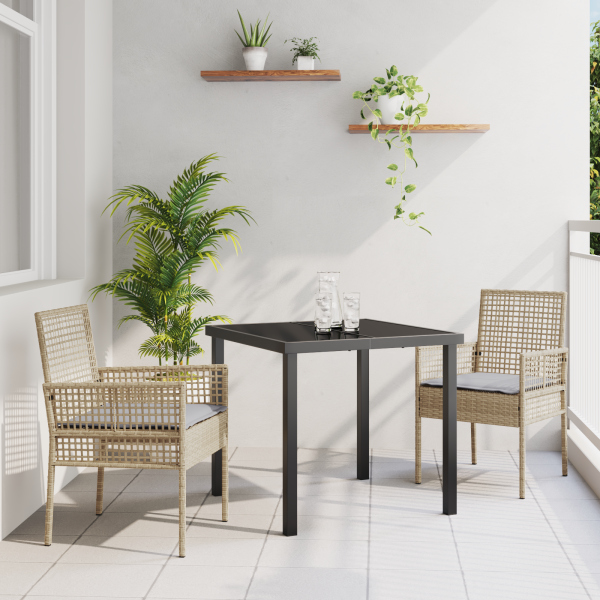 Conjunto de Comedor de Jardín de 3 Piezas con Cojines Beige de Ratán Sintético D
