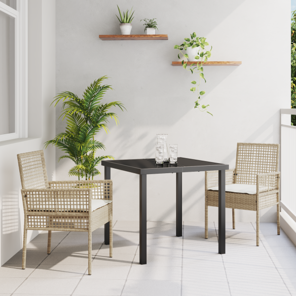 Juego de Comedor de Jardín de 3 Piezas con Cojines Beige Poliratán D