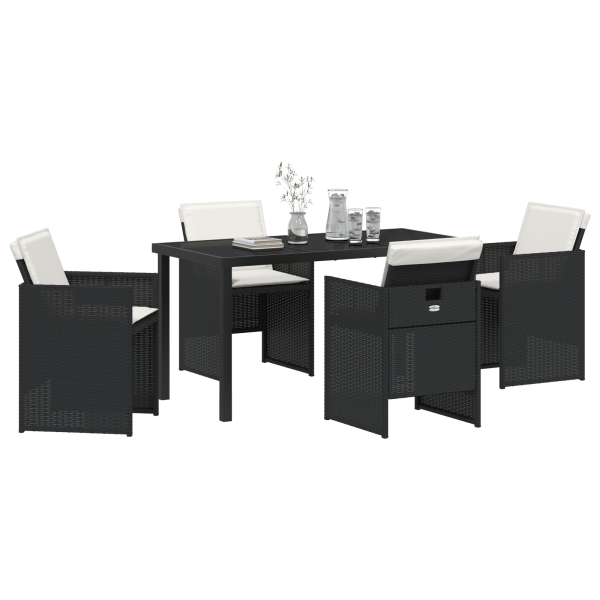 Conjunto de Comedor de Jardín de 5 Piezas con Cojines Ratán Poliéster Negro M 3