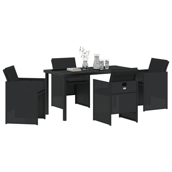 Set de Comedor de Jardín de 5 Piezas con Cojines Negros de Poliratán M 3