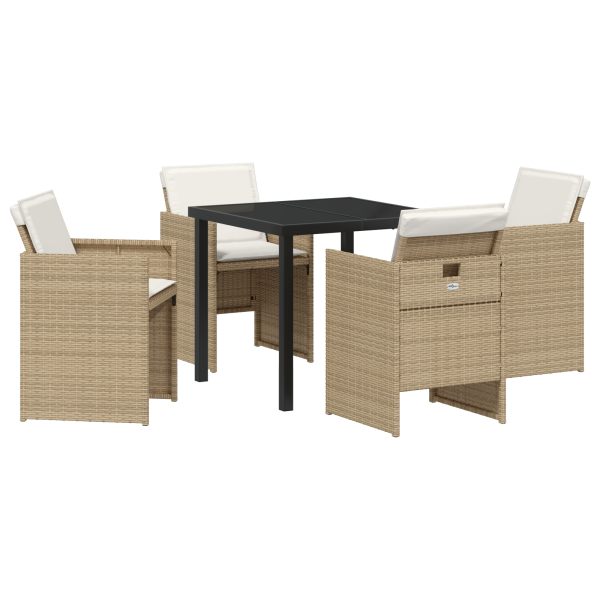 Conjunto de Jantar de Jardim de 5 peças com Almofadas Beiges em Rattan Sintético M 2