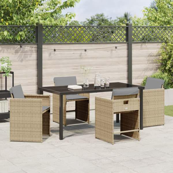 Set de Comedor de Jardín de 5 Piezas con Cojines Beige Poliratán M 4