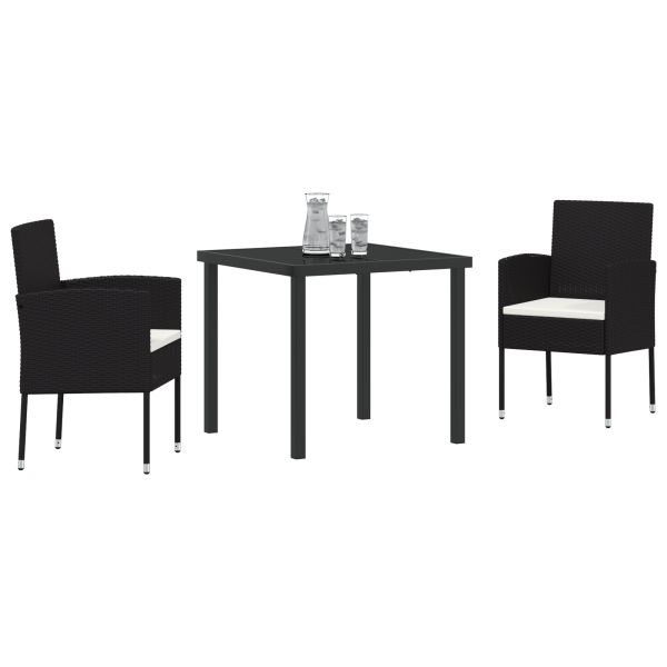Set de Comedor de Jardín de 3 Piezas con Cojines - Ratán Poliéster Negro M 3