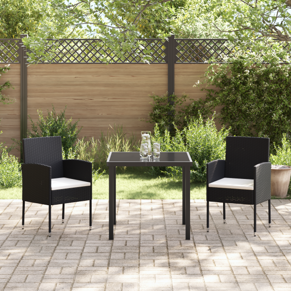 Conjunto de Jantar de Jardim de 3 Peças com Almofadas - Preto Polyrattan M 4