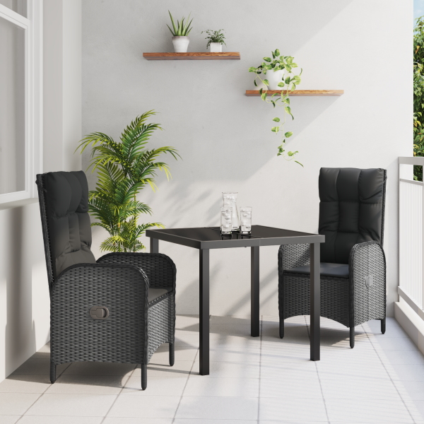Set de Comedor de Jardín de 3 Piezas en Ratán Poliéster Negro D
