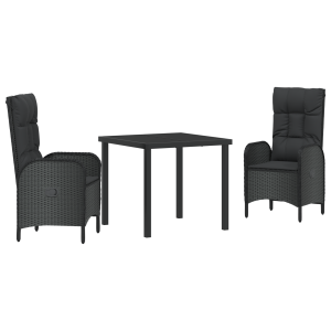 Conjunto de Jantar para Jardim com 3 Peças em Rattan Sintético Preto H