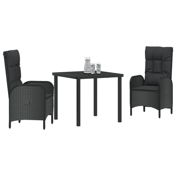 Set de Comedor de Jardín de 3 Piezas en Ratán Poliéster Negro M 3